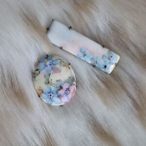 🌙antique Floral Porcelain Brooch Set